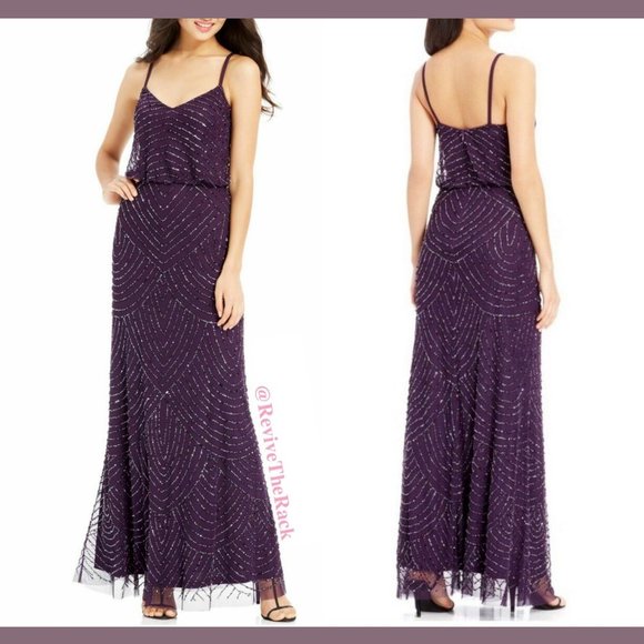 NEW Adrianna Papell Embellished Blouson Gown in Amethyst/Gunmetal [SZ 10‎ ] - Picture 2 of 14